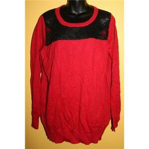 NWT Torrid 2 Red Black Lace Trim Sweater 2x Pull Over Ribbed Trim